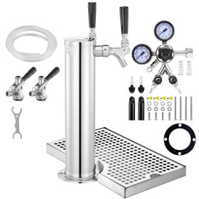 Kegerator Tower Kit, Dual Taps Beer Conversion Kit, Stainless Steel Keg Beer Tower Dispenser with Dual Gauge CGA320 Regulator & D-System Keg Coup