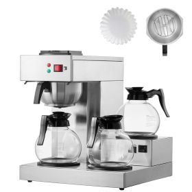 12 Cups Commercial Drip Coffee Maker, Coffee Maker Machine with 3 Glass Carafes and 3 Warmer Plates