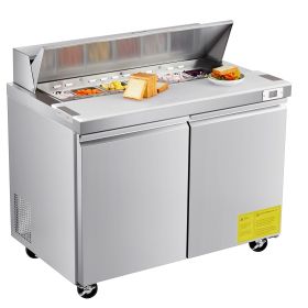 48"W Commercial Refrigerator, 12.5 Cu. Ft Sandwich Prep Refrigerated Table, Mega Top Food Prep Fridge with 12 Pans and Cutting Board